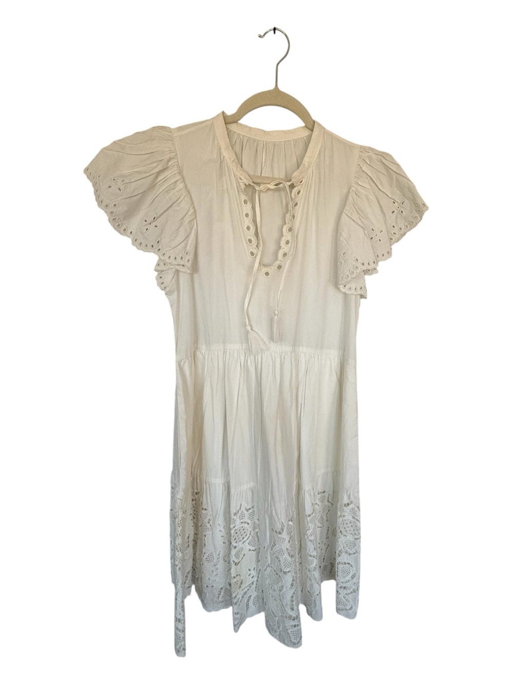 Sea New York Women’s Cream Eyelet Midi Dress with Flutter Sleeves